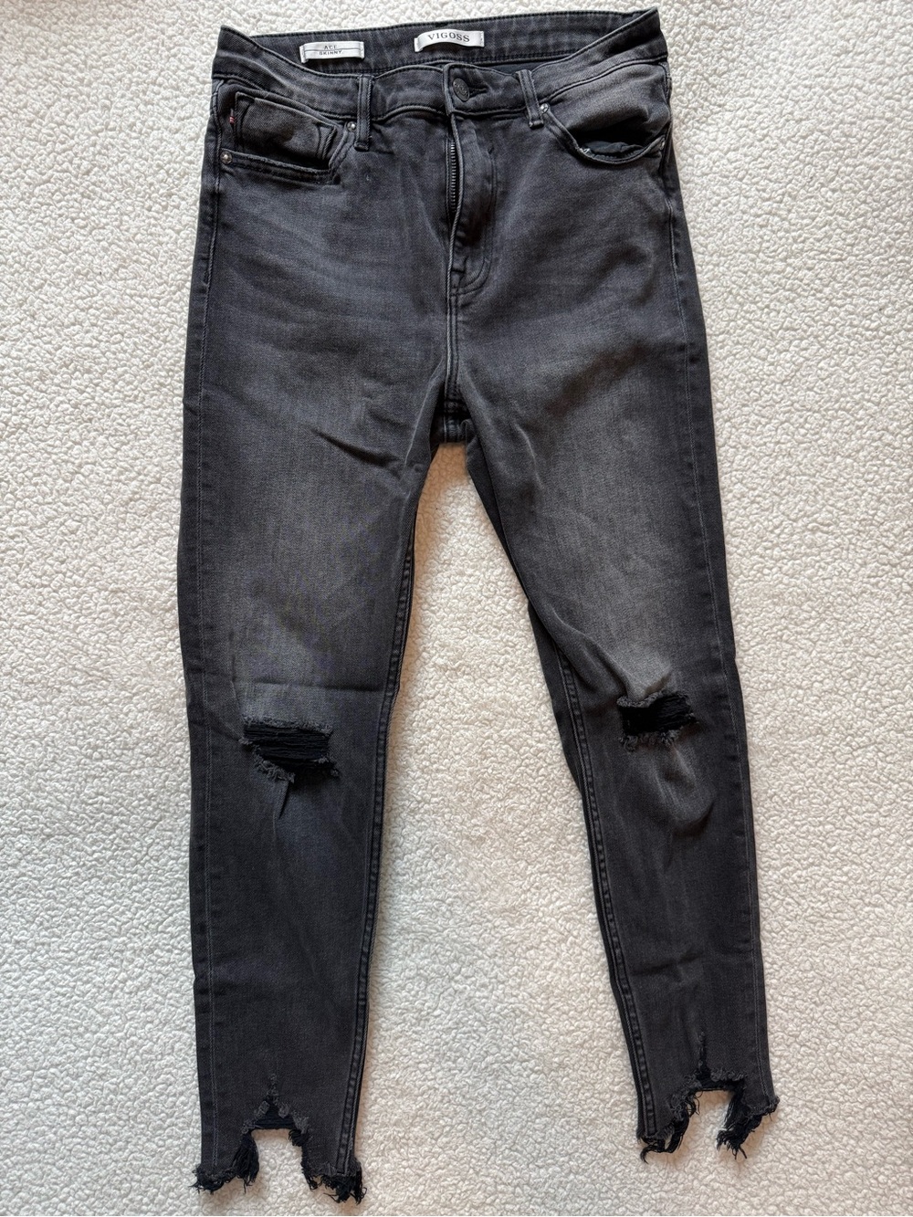 Vigoss Black Distressed Skinny Jeans with Raw Hem